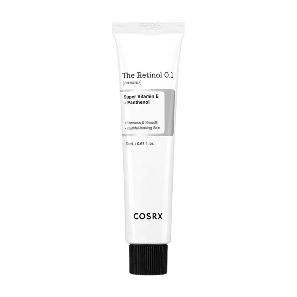 Yksi putki COSRX Retinol 0.1 Cream 20ml valkoisella taustalla.